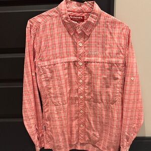 Simms Men's Coral Plaid Button Down Shirt